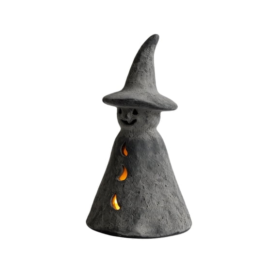 QLUEWX Halloween Terracotta-Effect Witch Figurine, 7.8" Gray Glowing Resin Witch Statue Table Decor, Rustic Vintage Hollow Witch for Home Indoor Tabletop Mantle Party Halloween Decor