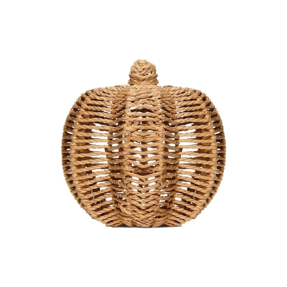 QLUEWX Hand-Woven Rattan Pumpkin Tabletop Ornament, Hollow Wicker Pumpkin Decor, Rustic Farmhouse Fall Thanksgiving Halloween Shelf Mantel Home Decoration