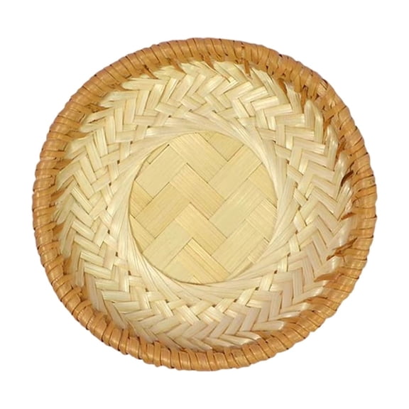 QLUEWX Handwoven Bamboo Wicker Storage Trays, 6", Natural Round Nesting Serving Baskets for Fruit Snack Coffee Table Kitchen Countertop Home Decor