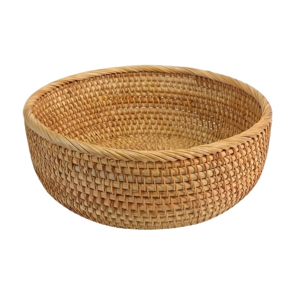 QLUEWX Handwoven Natural Rattan Nesting Baskets, 9", Round Storage Bowls for Fruit Snack Coffee Table Kitchen Countertop Farmhouse Home Decor