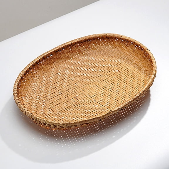 QLUEWX Handwoven Oval Bamboo Serving Trays, Natural Nesting Wicker Storage Baskets for Fruit Snack Coffee Table Kitchen Bathroom Countertop Home Decor