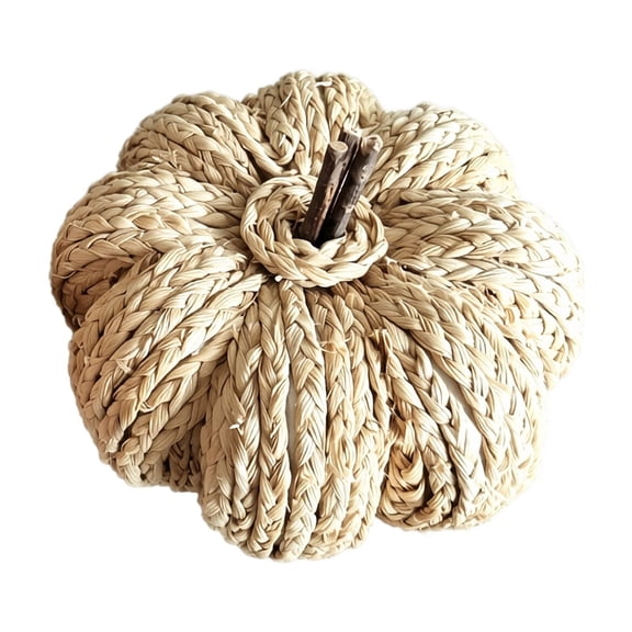 QLUEWX Handwoven Pumpkin Halloween Decorations, 7.1" Farmhouse Straw Woven Pumpkin Table Decor, Boho Rustic Natural Tabletop Centerpiece for Home Indoor Mantel Festival Gift Halloween Decor