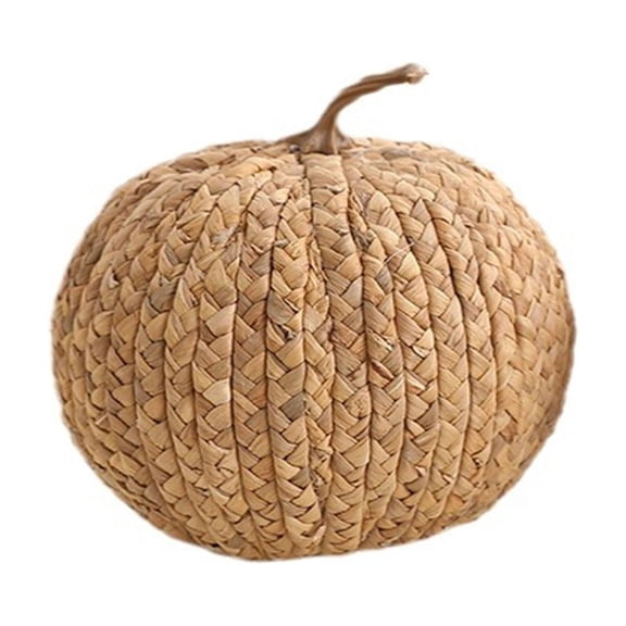 QLUEWX Handwoven Straw Pumpkin Halloween Decor , 4.7" Artificial Braided Faux Pumpkins Ball Fall Decor, Thanksgiving Weave Twist Pattern Home Decor, Rustic Table Centerpiece for Mantel Shelf Table