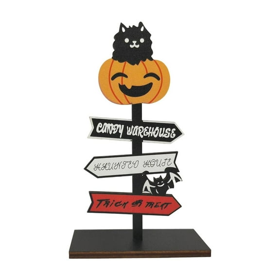 QLUEWX Happy Halloween Table Decorations, 5.9" Wooden Block Signs Table Decor with Pumpkin, Trick or Treat Halloween Table Centerpieces, Halloween Decorations Indoor for Home Office Table Party