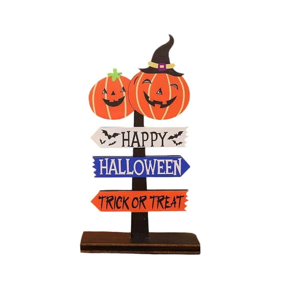 QLUEWX Happy Halloween Table Decorations, 5.9" Wooden Block Signs Table Decor with Pumpkin, Trick or Treat Halloween Table Centerpieces, Halloween Decorations Indoor for Home Office Table Party