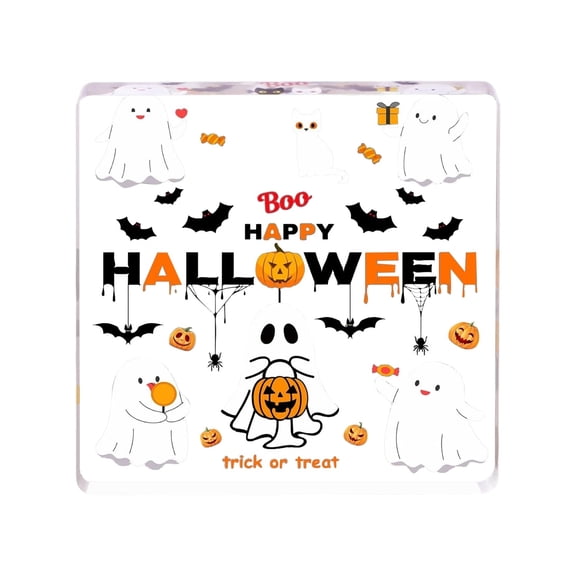 QLUEWX Happy Halloween Table Decorations, 5" Square Acrylic BOO Pumpkin Ghost Bat Table Decor, Trick or Treat Halloween Table Centerpieces Home Decor, Halloween Decorations Indoor for Home Table