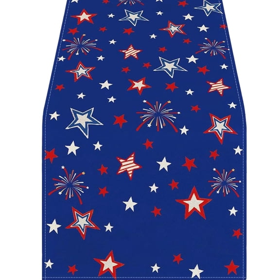 QLUEWX Independence Day Table Runner, 72" Table Cloth with Print 4th of July Decorations, USA Flag and Flower Memorial Day Decorations, Patriotic Decor for Kitchen Dining Table Decor Party Favors