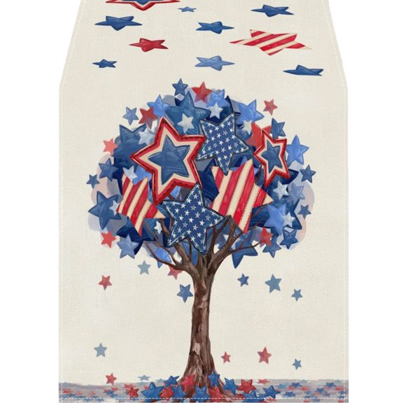 QLUEWX Independence Day Table Runner, 72" Table Cloth with Print 4th of July Decorations, USA Flag and Flower Memorial Day Decorations, Patriotic Decor for Kitchen Dining Table Decor Party Favors