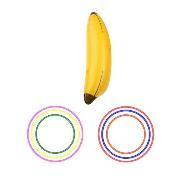 QLUEWX Inflatable Banana Ring Toss Game Pool Toys, 26" Inflatable Banana Party Favors Beach Toys with 6Pcs Toss Rings, Summer Bachelorette Beach Party Water Toys, Water Play for Kids 4-12