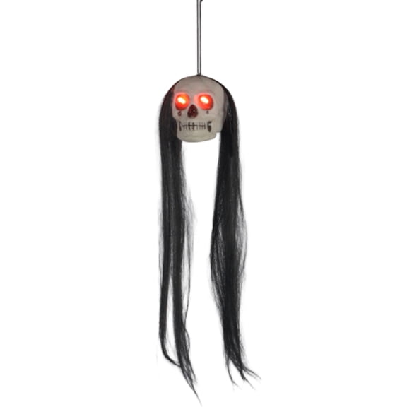 QLUEWX LED Halloween Ghost Skull Hanging, Spooky Long Haired Skull Light-Up with Red LED Eye, Glowing Prop Home Scene Halloween Party Decoration, Halloween Decor for Home Indoor Haunted House