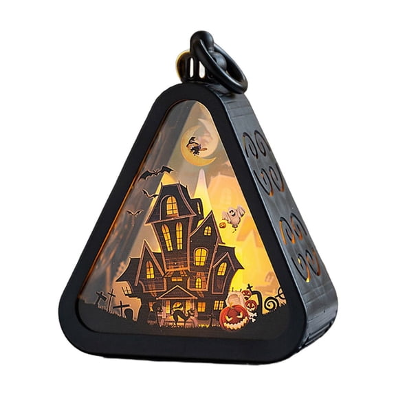 QLUEWX LED Halloween Lamp Night Light, 4.5" Spooky Glowing Castle Lamp Halloween Party Decorations, Triangle Light Party Supplies Home Decor, Halloween Decor for Home Indoor Table