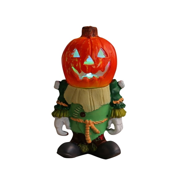 QLUEWX LED Halloween Night Light, 5.1" Spooky Glowing Resin Pumpkins Man Lantern Halloween Party Decorations, Atmosphere Light Party Supplies Home Decor, Halloween Decor for Home Indoor Table