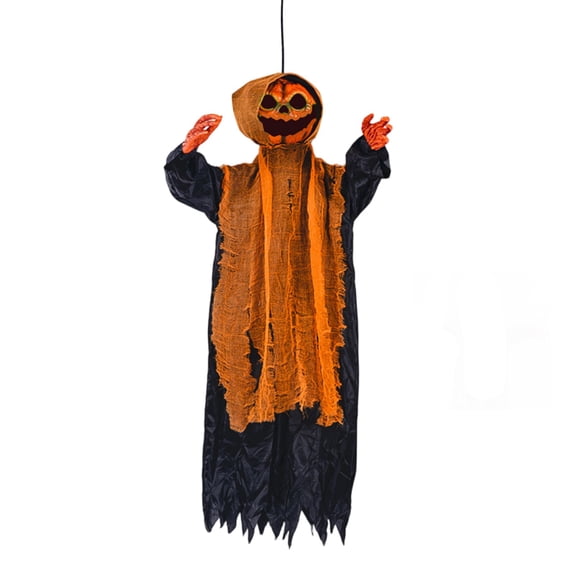 QLUEWX LED Halloween Pumpkin Hanging Ghost, 55.1" Spooky Pumpkin Ghost Hanging Props with Green Light, Growing Ghost Halloween Party Decorations, Halloween Decor for Home Outdoor Haunted House