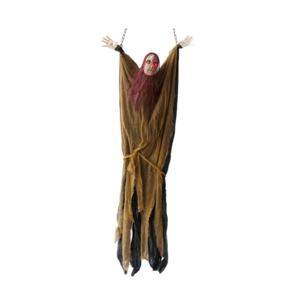 QLUEWX LED Halloween Skull Witch Hanging Decorations, 7.5Ft Tattered Gauze Glowing Witch with LED Eyes, Spooky Props Halloween Party Decorations, Halloween Decor for Home Outdoor Haunted House