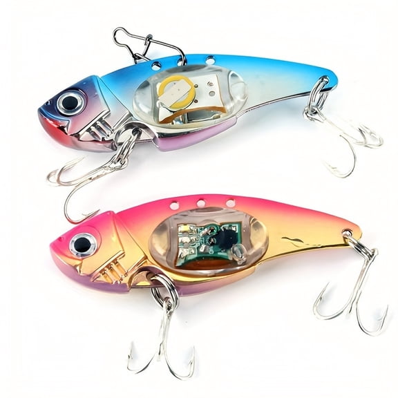Aximioll LED Metal VIB Fishing Lure, Blue Electronic Flashing Artificial Bait For Long Casting, Saltwater Freshwater Hard Lures Fishing Gift for Anglers