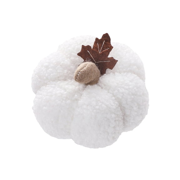 QLUEWX Mini Curly Plush Pumpkin Ornament, 3.54 Inch Soft Faux Pumpkin with Leaf & Stem, Small Stuffed Pumpkin Table Decor for Fall Harvest Thanksgiving Halloween Home Mantel Basket Arrangement