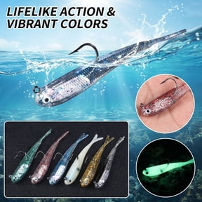 QLUEWX Split Tail Soft Fish Lures, Lead Weighted Pre-Rigged Soft Bait, Luminous Artificial Fishing Lure For Freshwater Saltwater Angler Gift