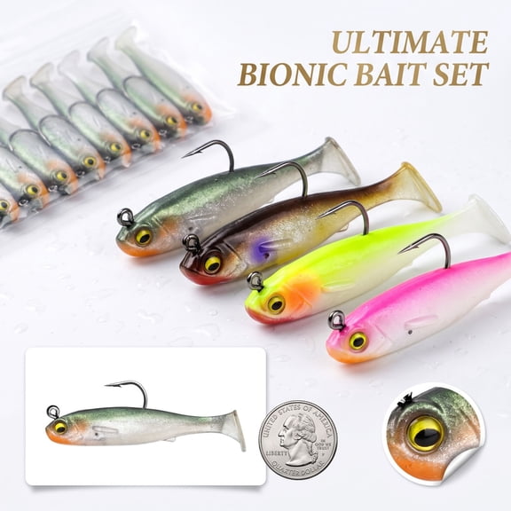 Aximioll T-Tail Swimbait Fishing Lures, Orange Bionic Lead Soft Minnow Baits With Single Hook, PVC Sinking Paddle Tail Lures For Freshwater Saltwater Fishing, Fishing Gift for Anglers