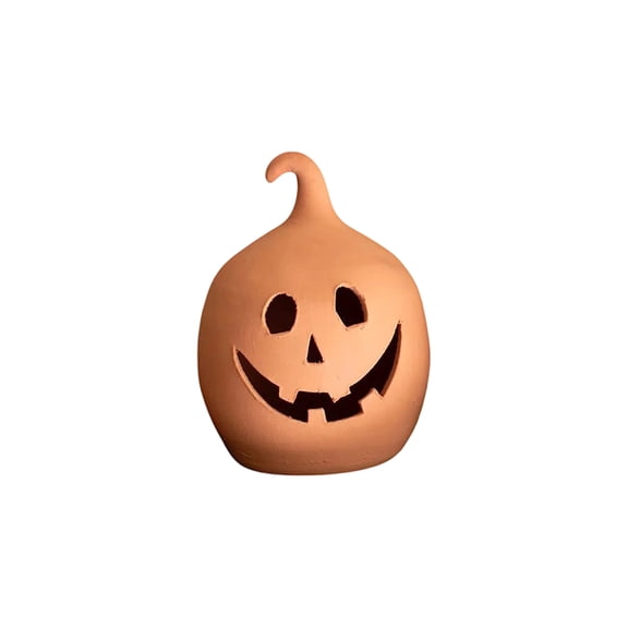 QLUEWX Terracotta-Effect Pumpkin Halloween Decorations, 13" Spooky Khaki Resin Jack-O'-Lantern Table Decor, Rustic Vintage Hollow Pumpkin for Home Indoor Tabletop Mantle Party Halloween Decor