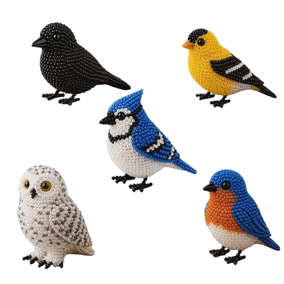 QLUEWX Tiny 3D Beaded Birds DIY Kit, 2.4" Cute Animal Handmade Craft Set Home Decor, Beginner Friendly Handmade Bead Art Set, Stress Relief Creative DIY Decoration Gifts for Adults