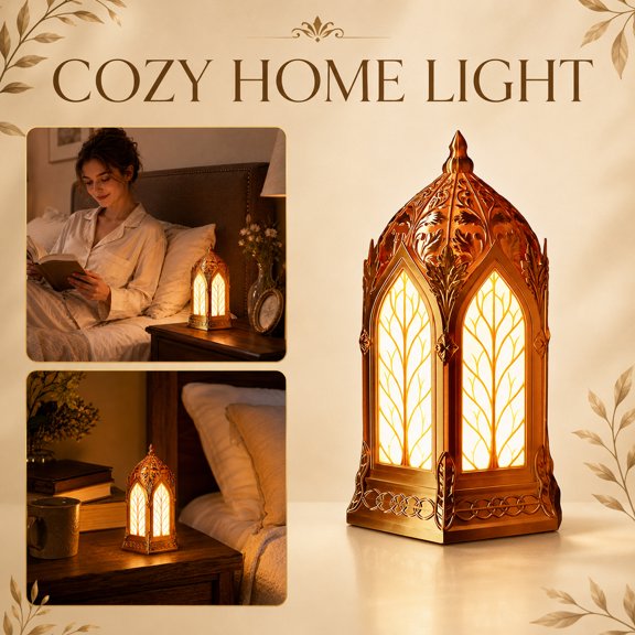 QLUEWX Vintage Gothic Plastic Table Lantern Lamp for Bedroom Bedside Entryway Desk Home Decor Night Light