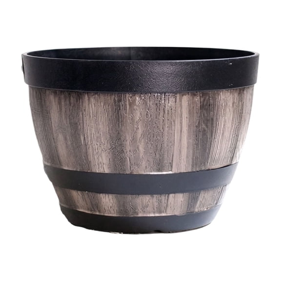 QLUEWX Whiskey Barrel Bucket Flower Planter, 8.9" Khaki Rustic Style Plastic Plant Pots Boxes Container with Drainage Holes, Bucket Planter Garden Decor, Home Window Patio Outdoor Decor Flower Pot