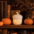 thumbnail image 1 of QLUEWX White Resin Acorn House LED Night Light, Hollow Carved Mini Cottage Lamp, Warm Glow Tabletop Ornament for Fall Harvest Halloween Bedroom Mantel Window Farmhouse Home Decor, 1 of 9
