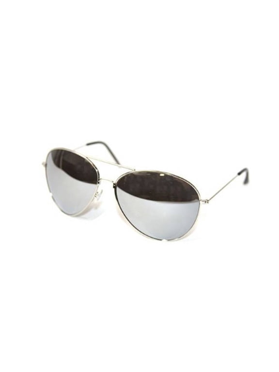 Spring Hinge Aviator Curved Sunglasses w/Mirrored Lens - Silver