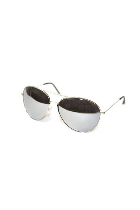 Spring Hinge Aviator Curved Sunglasses w/Mirrored Lens - Silver