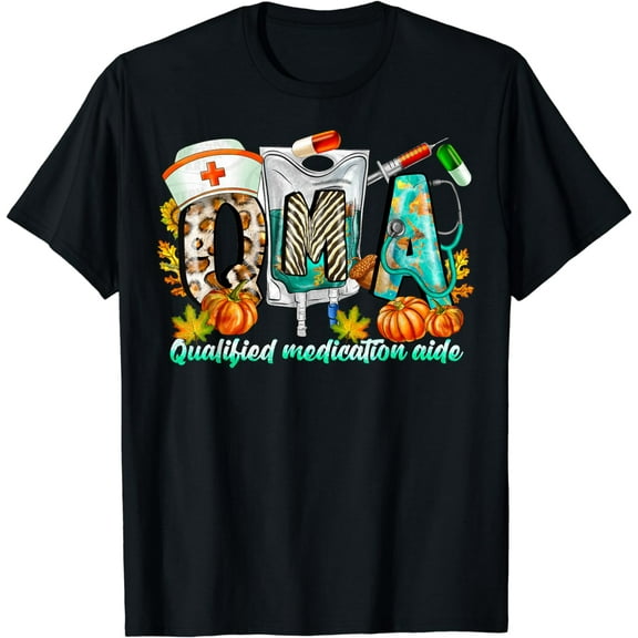 QMA Qualified Medical Aide Fall Autumn Leaves Thanksgiving T-Shirt