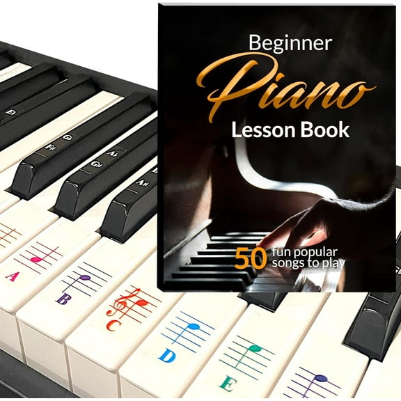 QMG Beginner Piano Book & Color Key Stickers for Kids - 50 Popular Songs