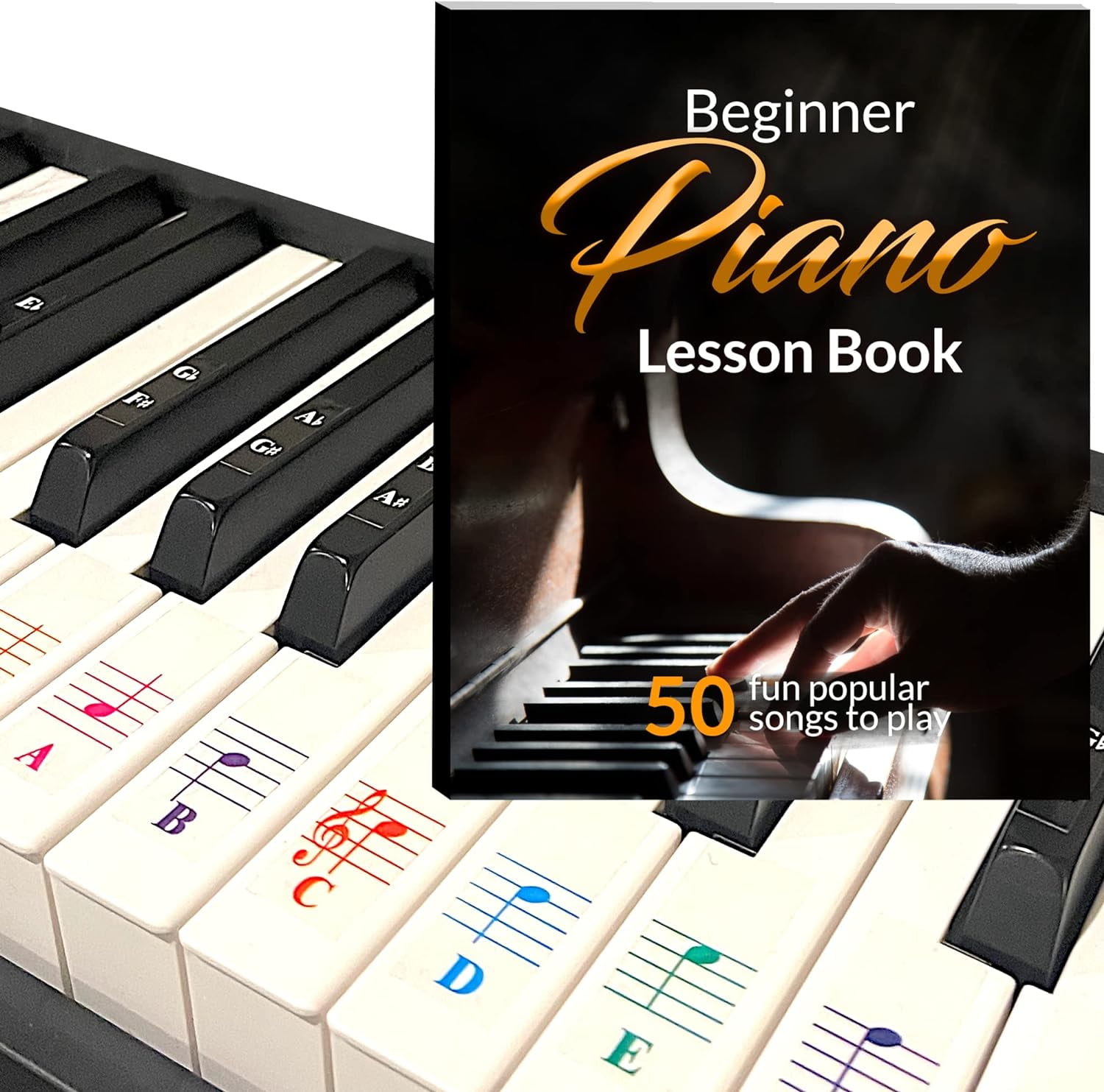 QMG Beginner Piano Book for Kids, Piano Keyboard Stickers, 50 Amazing