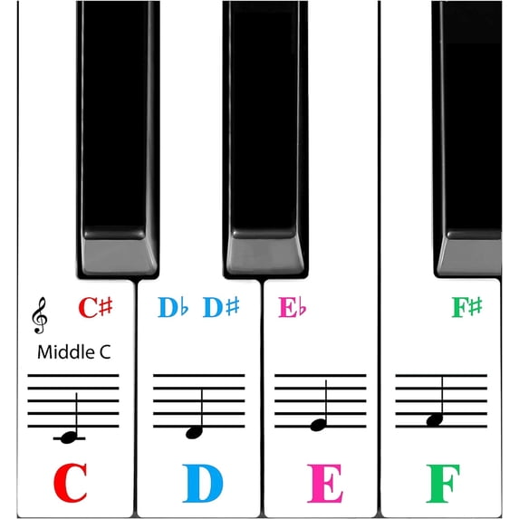 QMG Colorful Piano Stickers for 61-Key, Kid-Friendly, Removable, Made in USA
