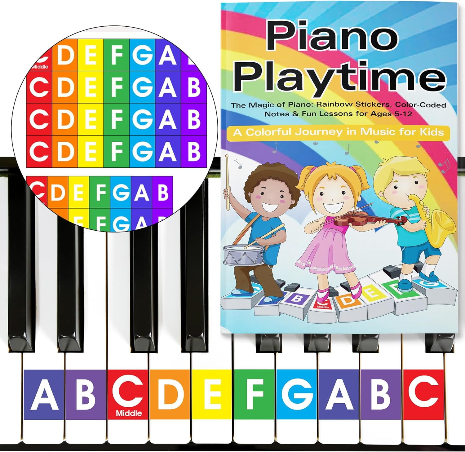 QMG Rainbow Color Piano and Keyboard Sticker and Kids Piano Learning