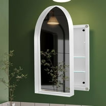 QMIT Arched Medicine Cabinet Mirror for Bathroom, Recessed Metal Framed Vanity Mirror with Storage, Wall Mount Medicine Cabinet with Adjustable Shelves, 24x36 Inch (White Arched)