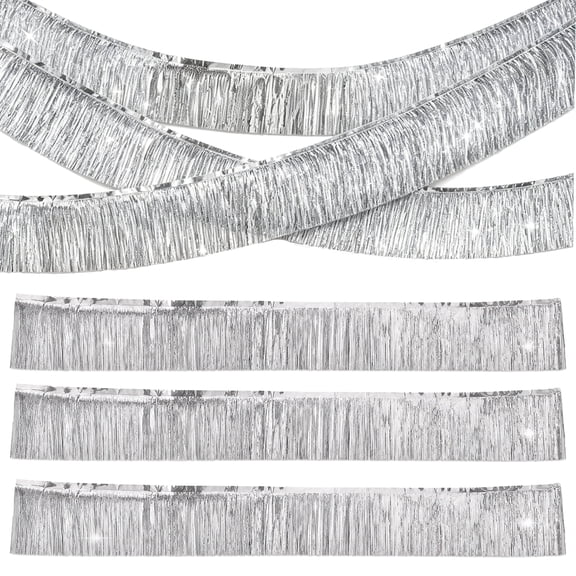 Glazina Silver Foil Fringe Garland, 6 Pack, 59ft Length Tinsel Garland for Christmas Indoor Decoration, with Adhesive Tape