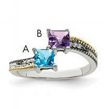 QMR12-2-9 Sterling Silver Two-Tone & 14K Two-Stone & Diamond Mothers Semi-Mount Ring - Size 9