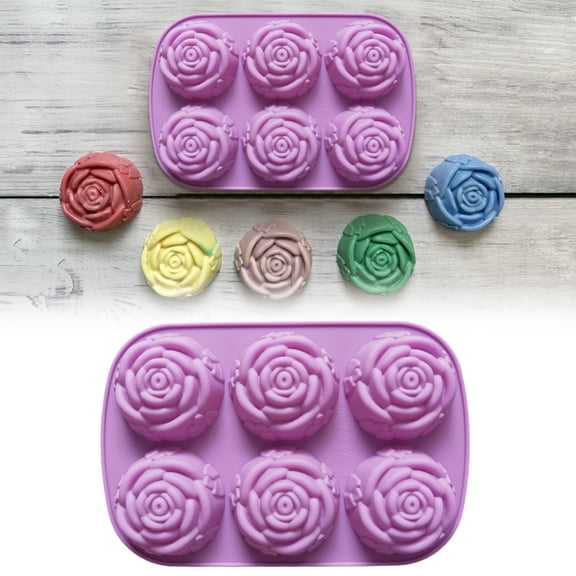 QMTWT 6-Cavity Rose Silicone Mold - for Candles, Soap Making, Baking, Heat & Cold Resistant, Easy Release & Cleaning, Perfect for DIY Crafts & Homemade Gifts, 1PC (Purple)