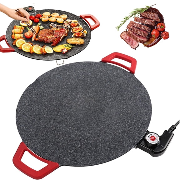 QMTWT Non-Stick Indoor Grill Pan - Portable Korean BBQ Griddle, Adjustable Temperature Control, Detachable Nonstick Plates, Compact for Small Kitchens & Camping, for Steaks, Pancakes, 1PC (Ed.)