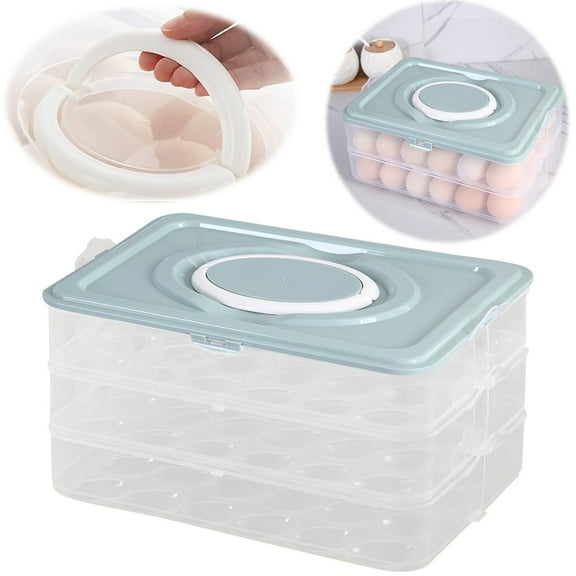 QMTWT Stackable Plastic Egg Holder with Handle and Lid - 1/2/3 -Layer Large Capacity Egg Storage Tray for Refrigerator, Deviled Egg Carrier for Parties and Picnics, Durable for Kitchen Organization