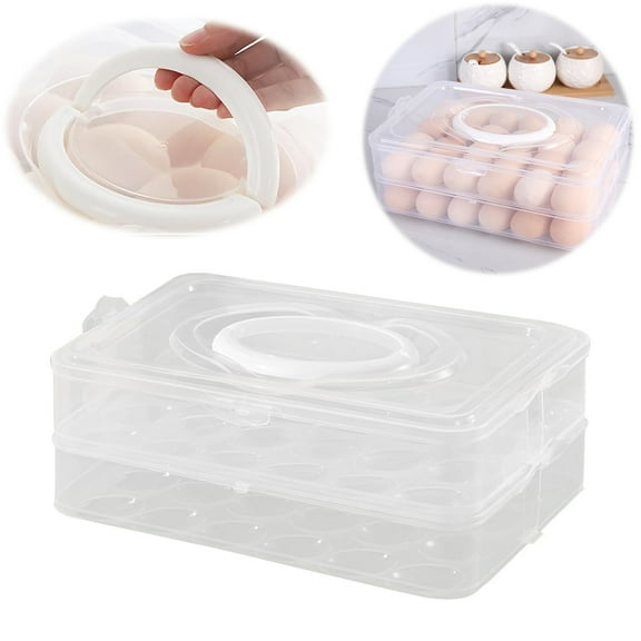 QMTWT Stackable Plastic Egg Holder with Handle and Lid - 1/2/3 -Layer Large Capacity Egg Storage Tray for Refrigerator, Deviled Egg Carrier for Parties and Picnics, Durable for Kitchen Organization