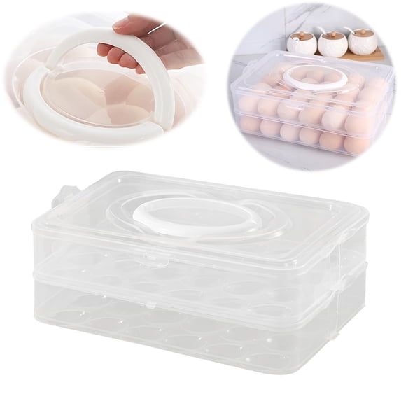 QMTWT Stackable Plastic Egg Holder with Handle and Lid - 1/2/3 -Layer Large Capacity Egg Storage Tray for Refrigerator, Deviled Egg Carrier for Parties and Picnics, Durable for Kitchen Organization