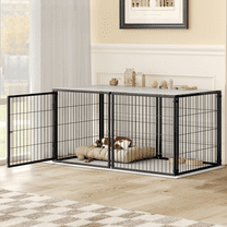 QNACPY Heavy-Duty Steel Dog Crate Furniture, 48" Metal Kennel Indoor,Extra Large Dogs Cage for Small/Medium/Large Dogs,End Table TV Stand,Black