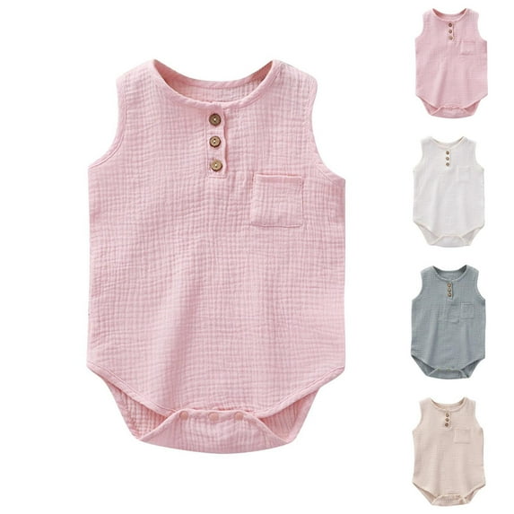 QNANSPI Baby Boys and Girls Romper, Toddler One Piece Jumpsuit, Baby Unisex Sleeveless Romper Solid Color Round Neck Tank Top Bodysuit for 0-24 Months Summer Casual Wear