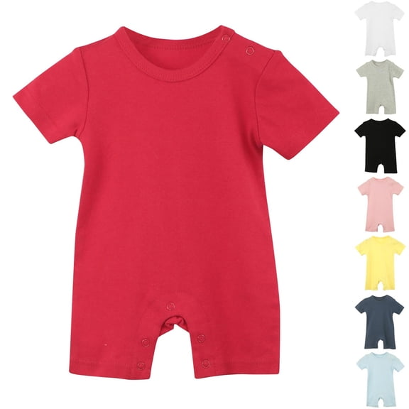 QNANSPI Baby Boys and Girls Romper, Toddler One Piece Jumpsuit, Unisex Newborn Solid Color Short Sleeve Romper Round Neck Summer Bodysuit for 0-24 Months Infants