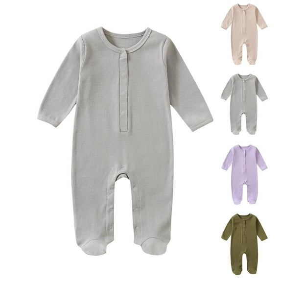 QNANSPI Bodysuits for Boys and Girls,Long Sleeve Jumpsuits Infants Bodysuit,Children's Solid Color Round Neck Long Sleeved Long Crawling Clothes Newborn Jumpsuit with Foot Long Crawling Clothes