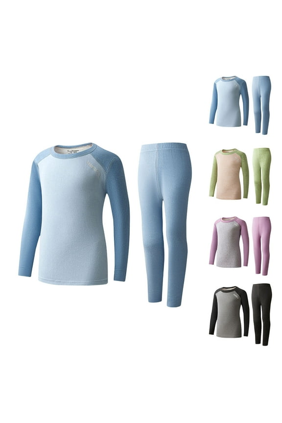 Boys and Girls 2-Piece Outfit Set,Kids Thermal Underwear Set,Children's Warm Underwear Set Home Wear Fall and Winter Style Color-blocked Wool and Silk with Fleece Lining Long Johns