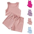 thumbnail image 1 of QNANSPI Boys and Girls 2-Piece Outfit Set,Short Sleeve Short Pants Outfitsuit Kids,Children's Solid Color Sleeveless Round Neck Elastic Waist Shorts Summer Casual Set, 1 of 4