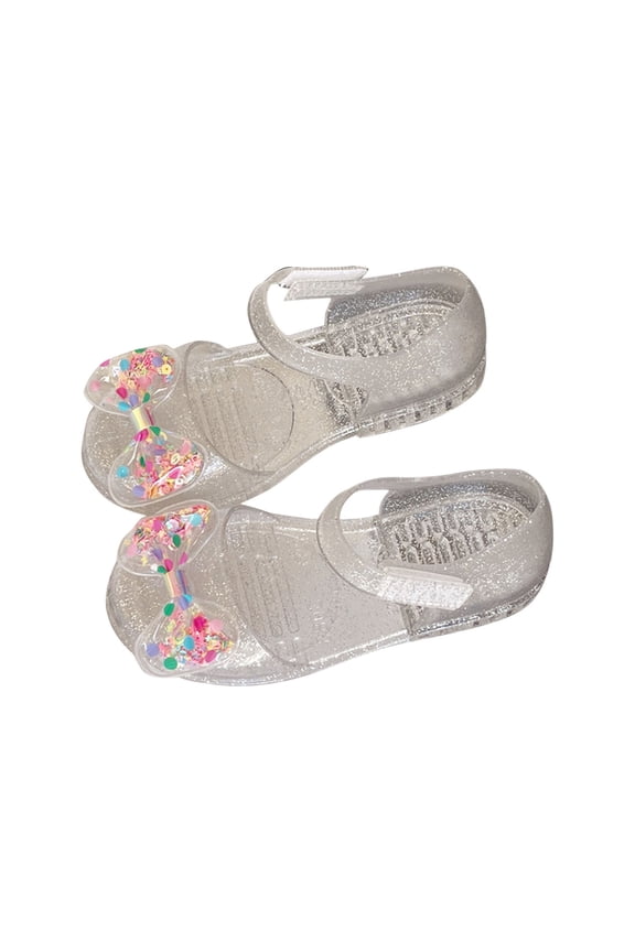 Girls Dressy Sandals, Glitter Bow Sandals for Kids, Girls Closed Toe Water Play Beach Sandals Soft Sole Jelly Princess Toddler Shoes