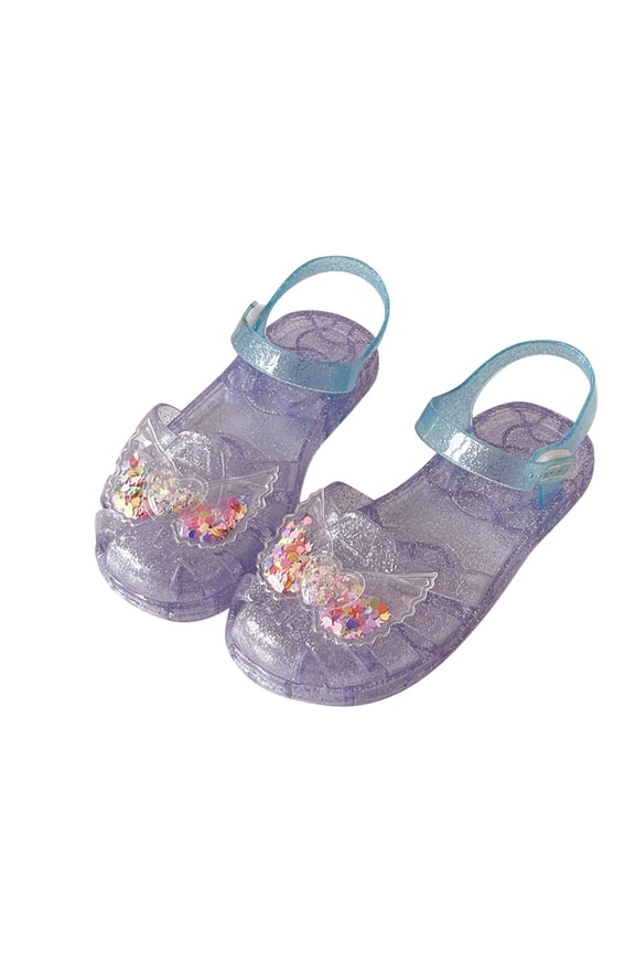 Girls Dressy Sandals, Glitter Bow Sandals for Kids, Girls Heart Wing Closed Toe Water Play Sandals Soft Sole Jelly Princess Toddler Shoes